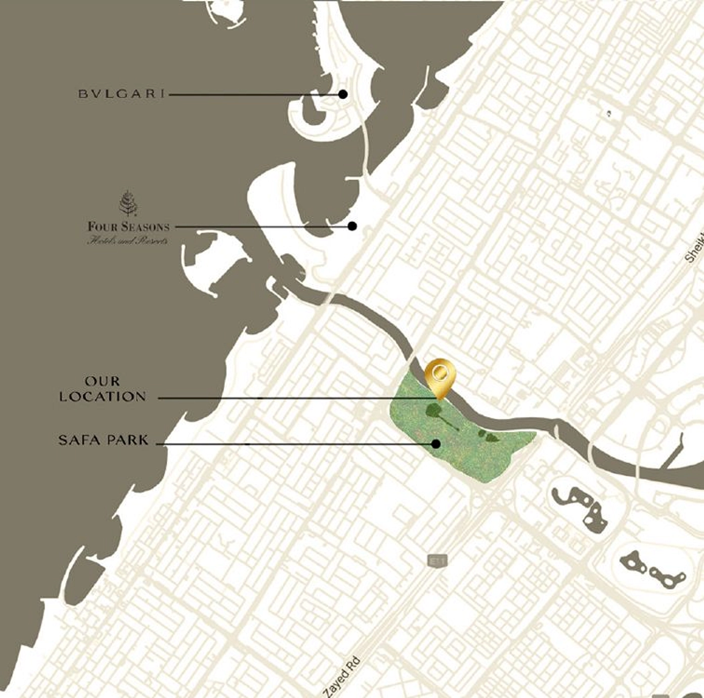 Located at the centre of everything that matters, at Dubai Canal, adjacent to Safa Park in the heart of the city. - Provident Estate