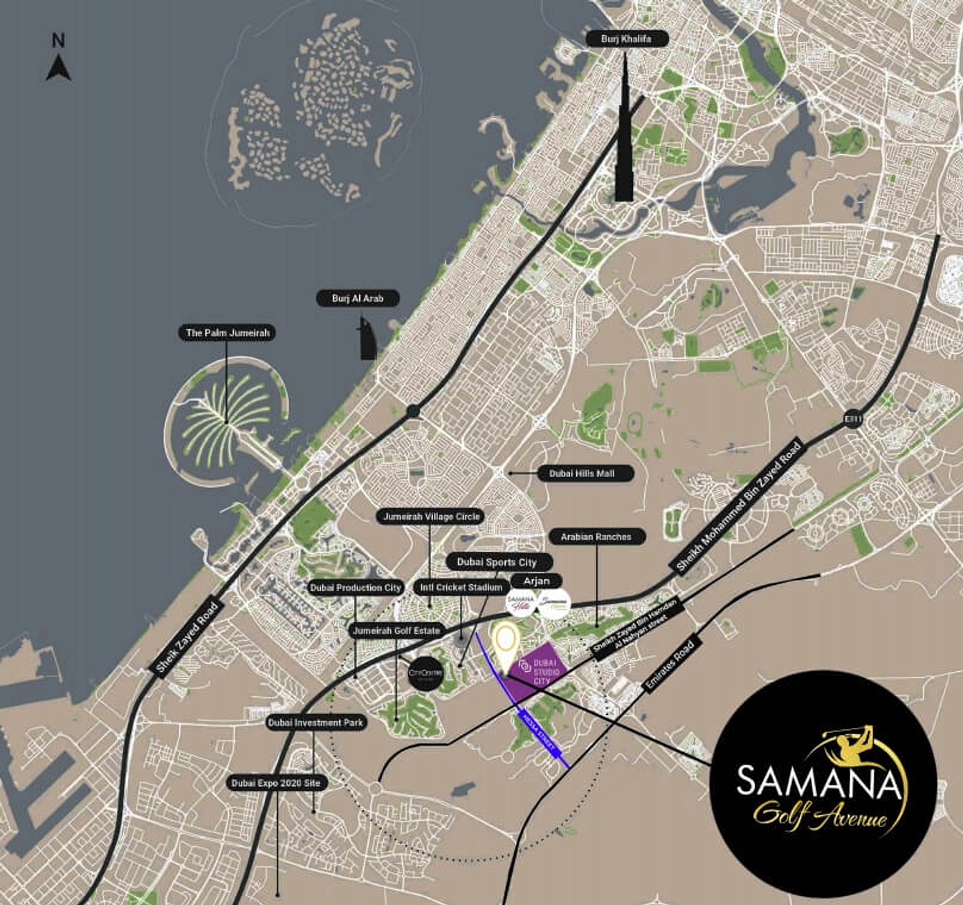 Samana Golf Avenue is perfectly located, putting you at the heart of everything Dubai has to offer.  - Provident Estate
